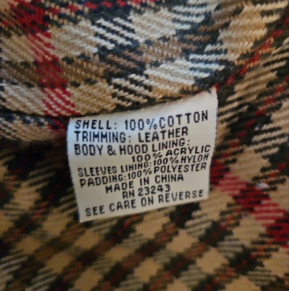 Vintage 90s Denim Duffle Coat Hooded Toggle Jacket Plaid Lined [Forenza]